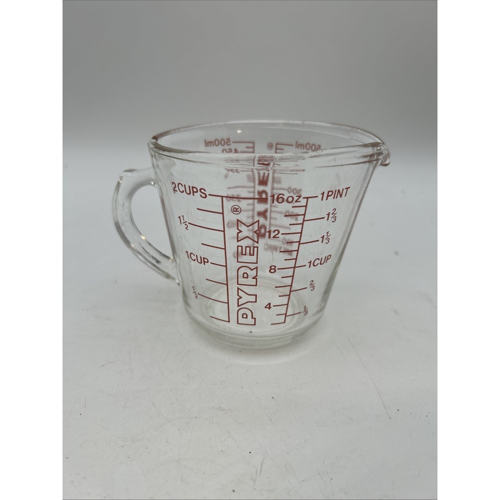 Pyrex Measuring Cup 508 1 Cup Red Lettering Closed D Handle USA Vintage - OZ ML